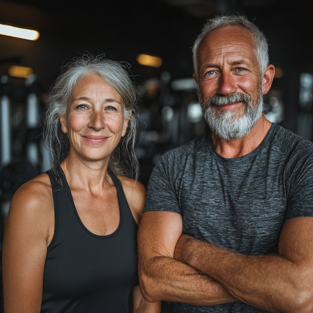 Grup de seniori bucuroși participând la o sesiune de fitness în aer liber